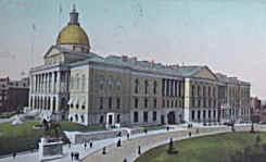 A vintgae photo of the Massachusetts State House on Beacon Hill in Boston.