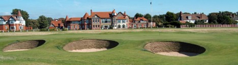 A photo of the 16th green at Royal Liverpool Golf Club