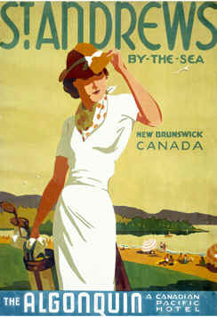 A vintage golf poster for the Algonquin Hotel in the Canadian Maritimes.