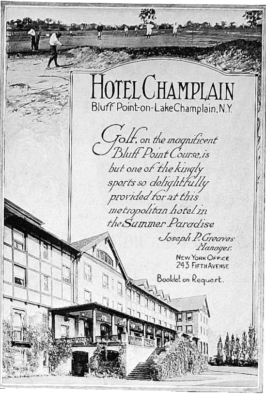 A photo of a Vintage Ad for Hotel Champlain, America's 1st golf resort