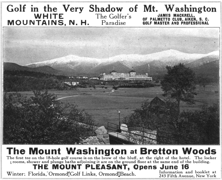A vintage ad for The Mount Washington at Bretton Woods golf resort. 
