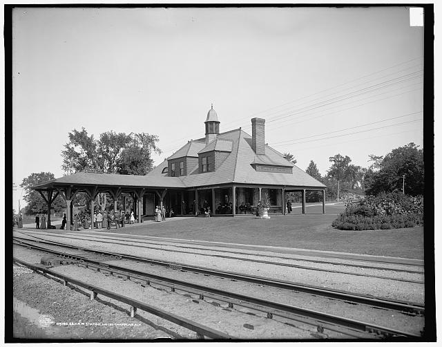 A photo of Hotel Champlain's Private Railroad Station built by Delaware and Hudson Canal Company