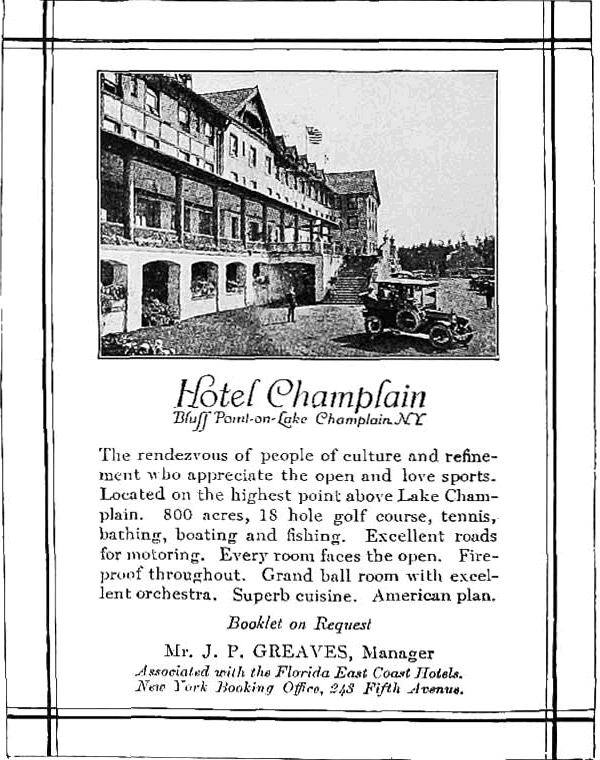 A photo of a Vintage Ad for Hotel Champlain, America's 1st golf resort