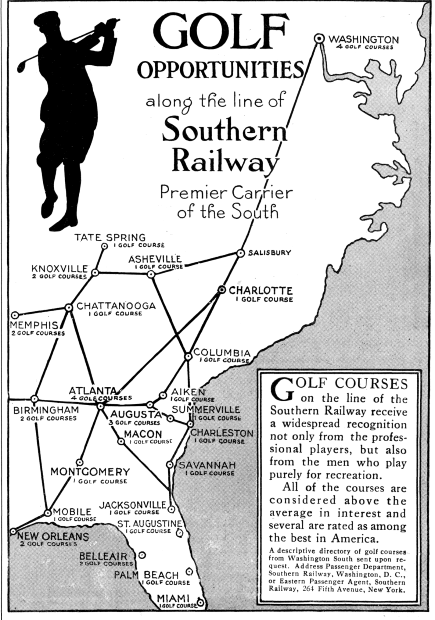 A vitnage ad for the golf course along the Southern Railway.