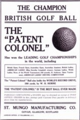 A vintage ad for the Patent Colonel golf balls by St. Mungo