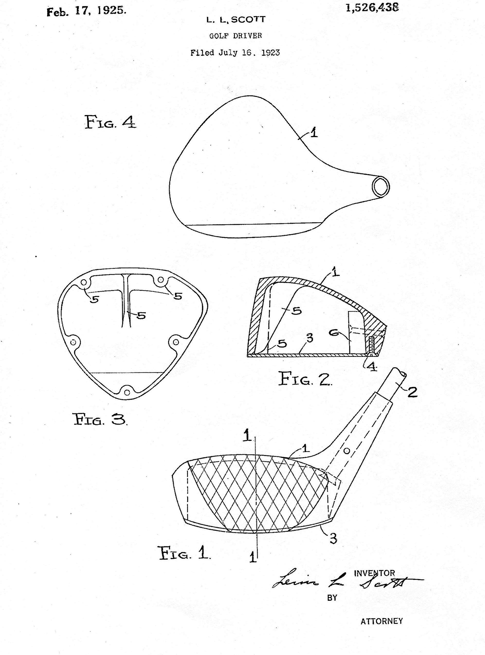 A copy to the patent drawings for the first metal golf driver.