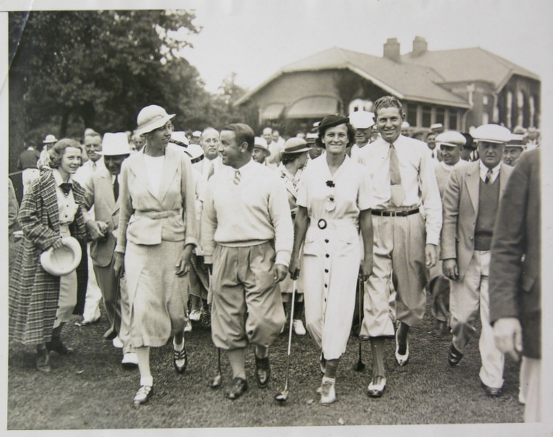 A photo of  golfing legends Gene Sarazen, Babe Zaharias, Horton Smith. 