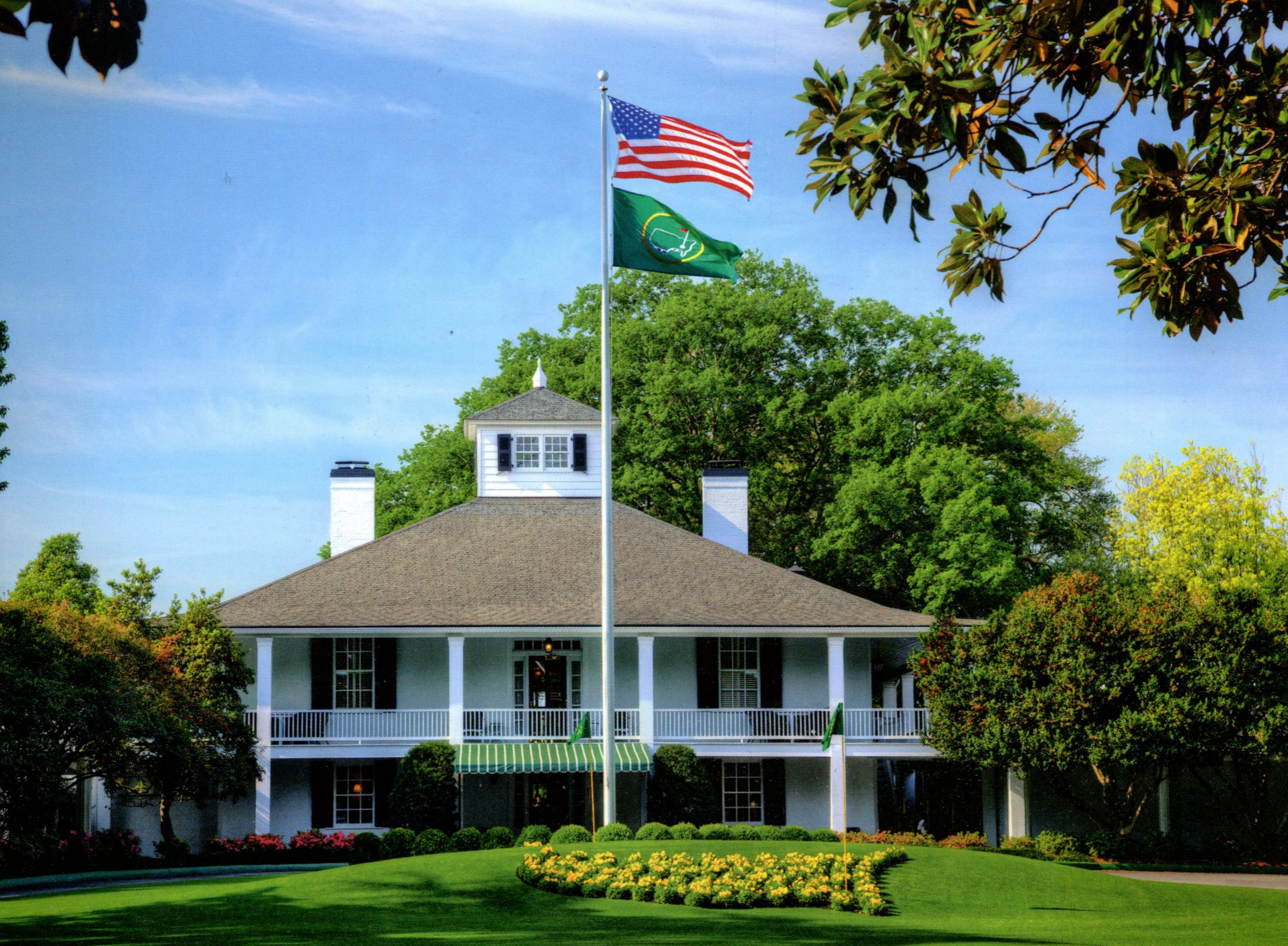 A photo of the club house at Augusta National Golf Club.