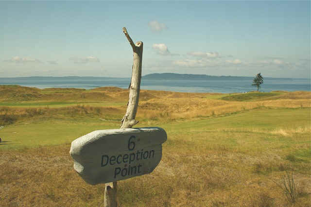 A photo from the 6th tee at Chambers Bay golf course.