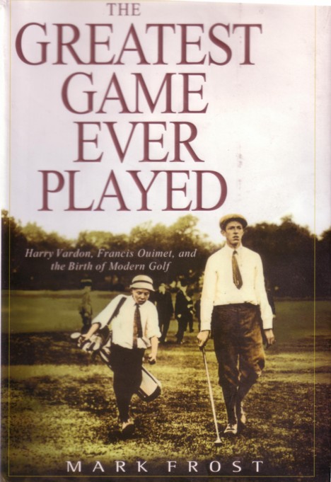 A photo of the book cover from "The Greatest Game Ever Played",  picturing Francis Ouimet and Eddie Lowery