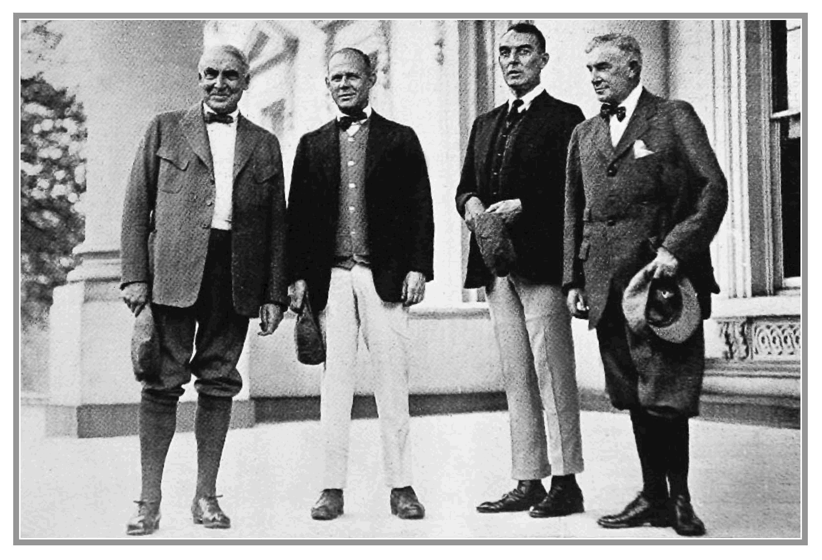 A vintage photo of President Harding and his foursome before a golf match.
