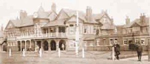 A vintage photo of The Royal Liverpool Golf Club clubhouse.