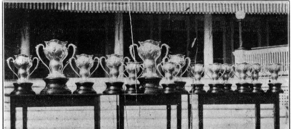 A photo of the 1904 Olympic Golfing Event Trophies