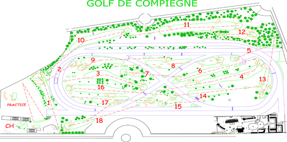 An illustration of the golf course layout on with the 1st Olympic Golf Matches were played  at Compiegne, just outside of Paris.