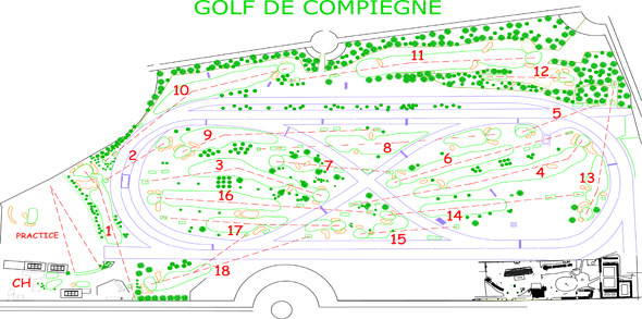 An illustration of the golf course layout on with the 1st Olympic Golf Matches were played at Compiegne, just outside of Paris.