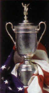 A photo of the US Open golf championship winner's trophy.