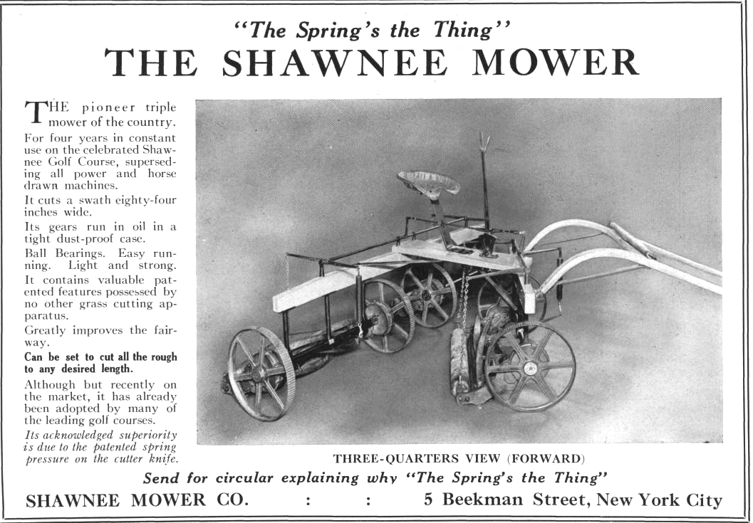 A vintage ad for The Shawnee Golf Course Mower.