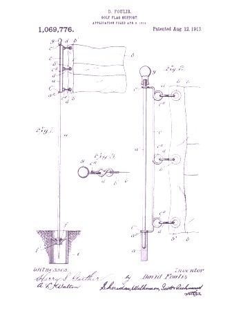 A patent drawing for the invention of today's golf flagstick.