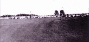 A vintage golf photo of Jerome Travers and Chick Evans  on the 9th green at the 1912 USGA Amateur.